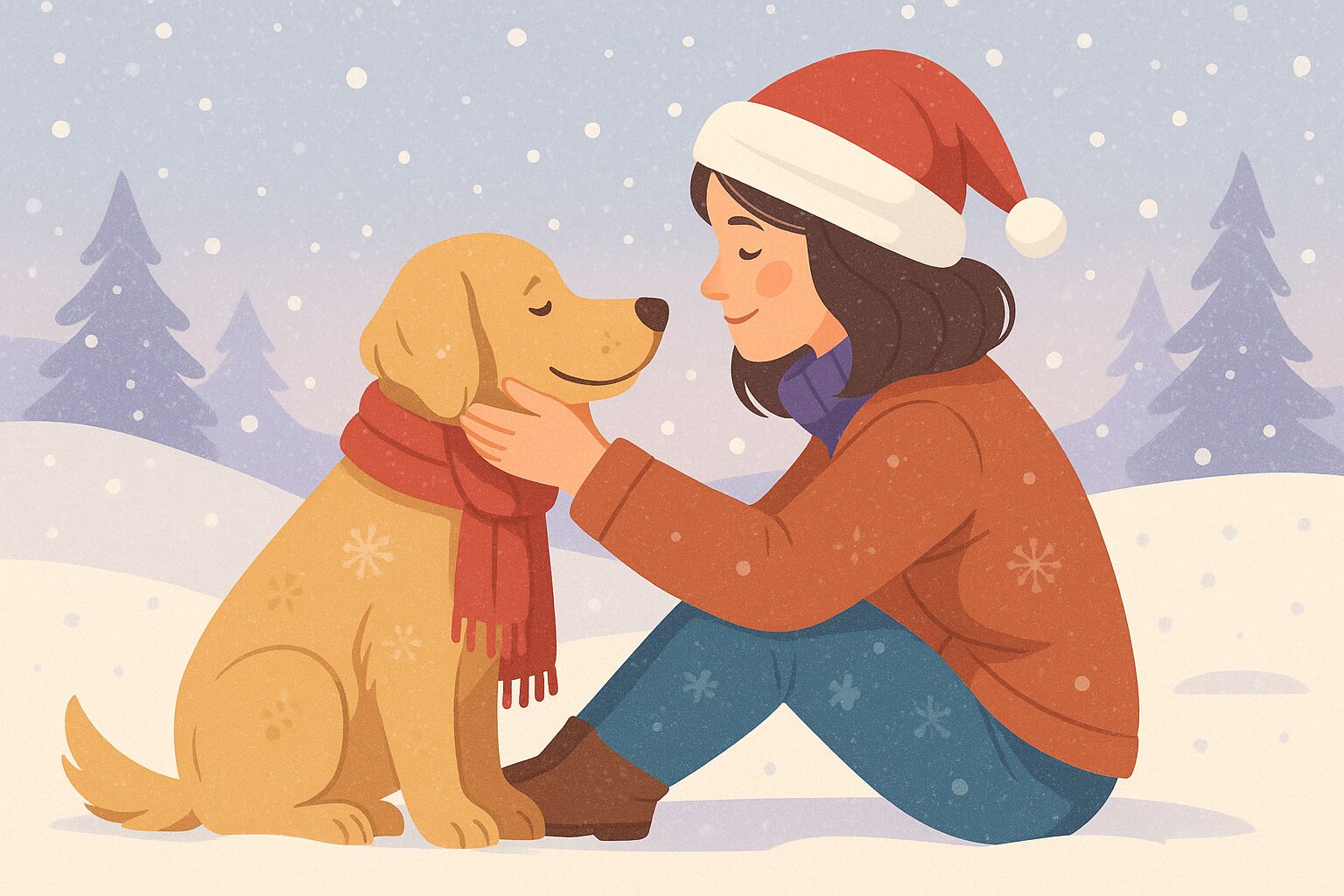Illustration: Mensch und Hund im Winter